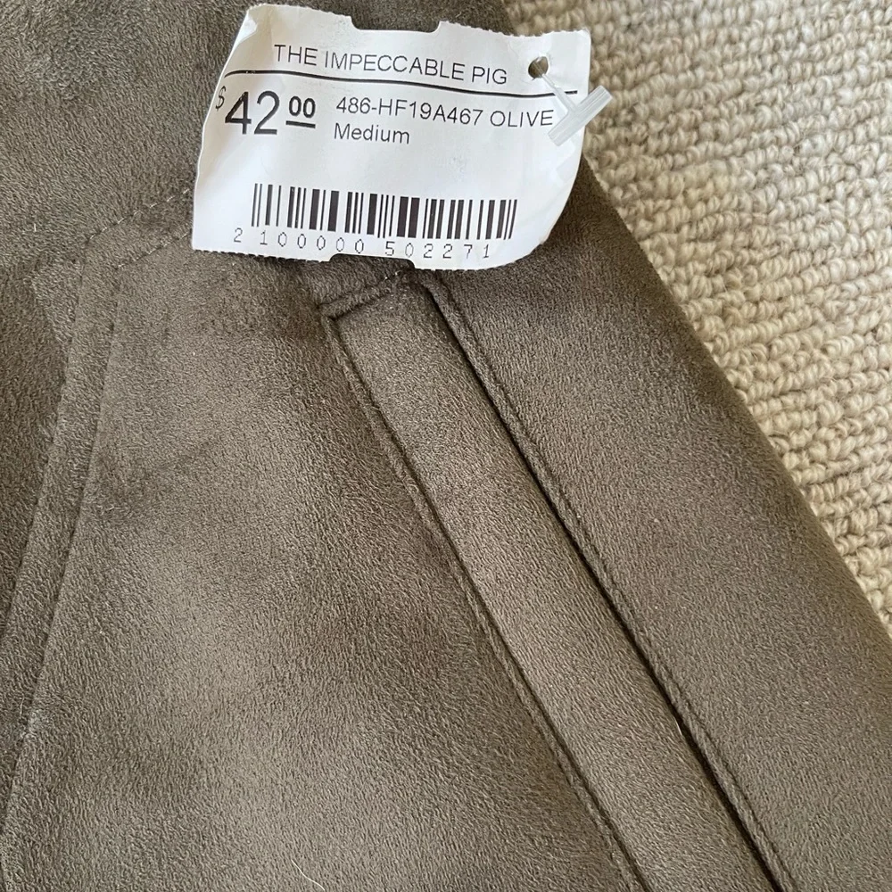 NWT Olive Green Faux Suede Skirt w/Antique Gold Buttons Size M